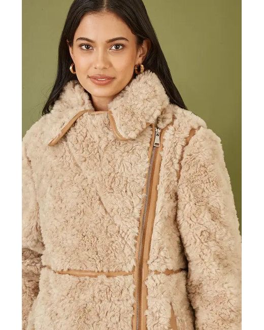 Yumi' Green Textured Borg Biker Coat