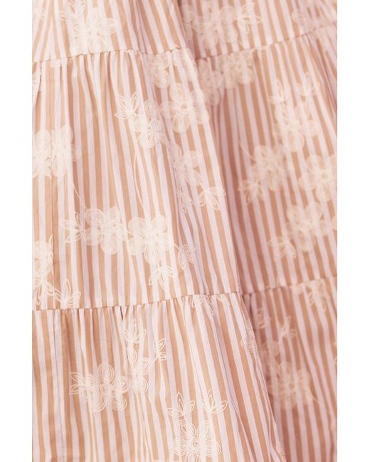 Yumi' Pink Stripe With Embroidered Flower Cotton Dress