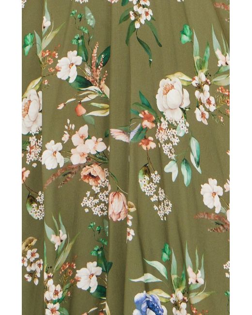 Yumi' Green Viscose Floral Print Midi Dress With Ruched Waist