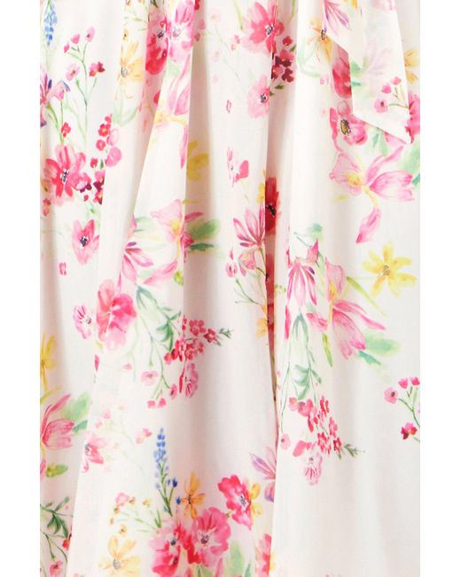 Yumi' Red Delicate Floral Midi Skater Dress