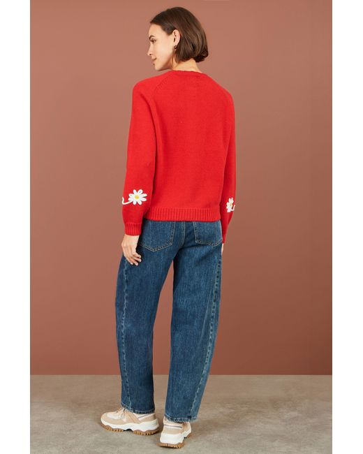 Yumi' Red Daisy Stitch Cardigan