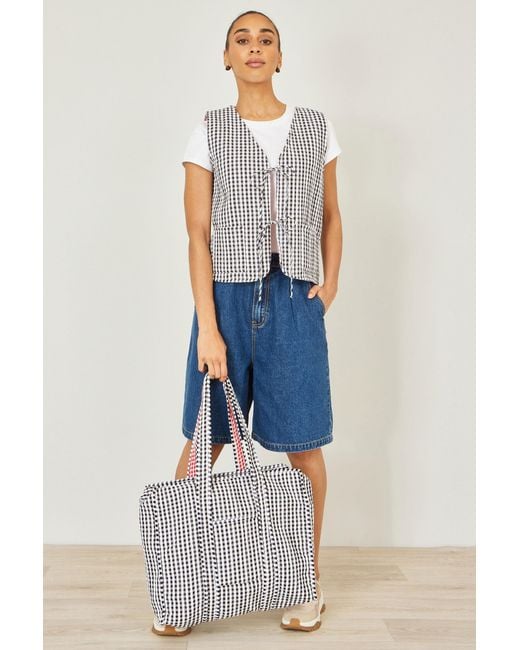 Yumi' White Gingham Quilted Shopper Bag