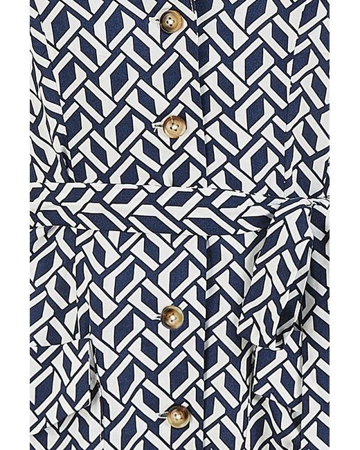 Yumi' Blue Geo Print Retro Style Shirt Dress
