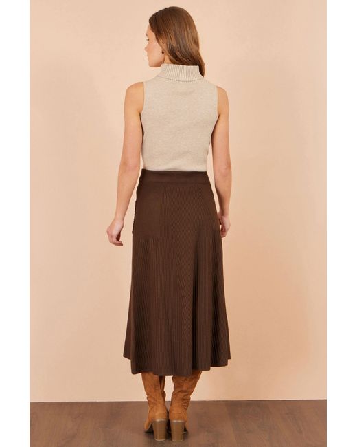 Yumi' Natural Knitted Midi Skirt With Pockets