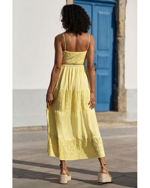 Yumi' Multicolor Cotton Lace Trim Midi Dress