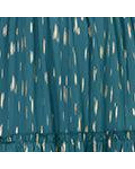 Yumi' Blue Foil Print Ruched Waist Midi Dress With Tie Notch Neckline