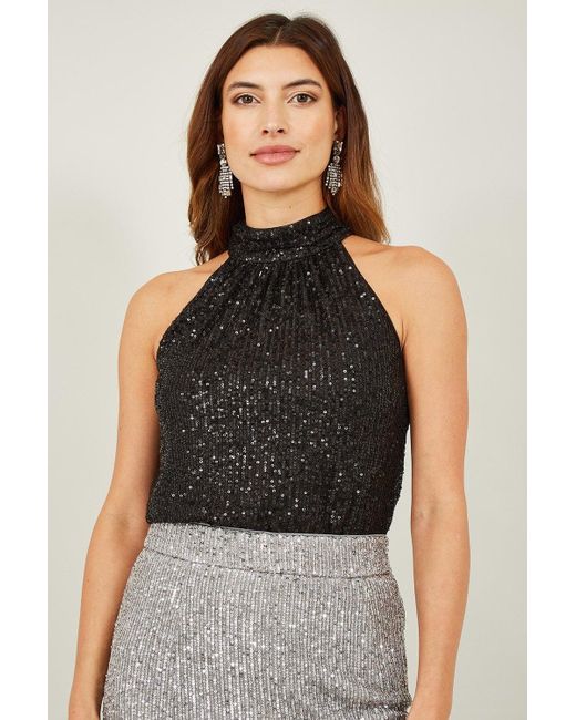 Mela London Black Mela Sequin Halter Neck Top