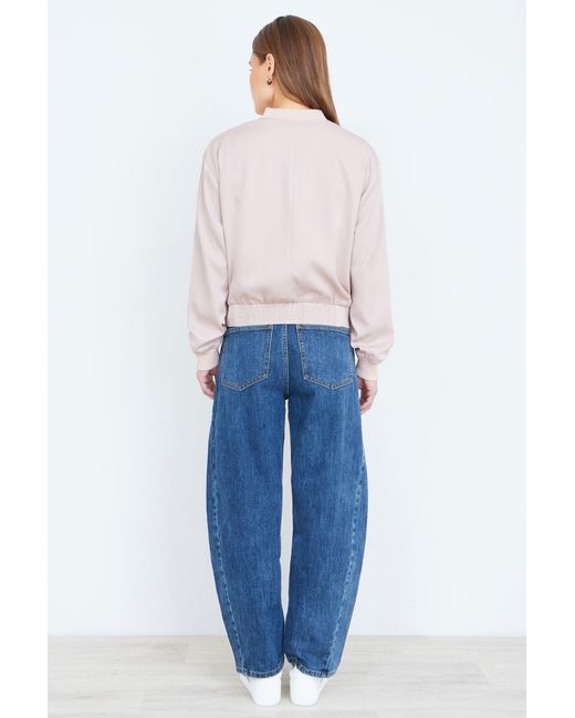 Yumi' White Relaxed Lightweight Bomber Jacket