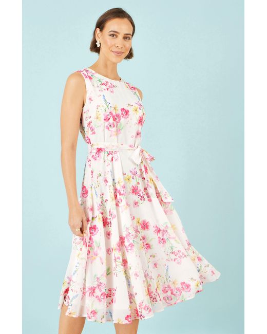 Yumi' Red Delicate Floral Midi Skater Dress