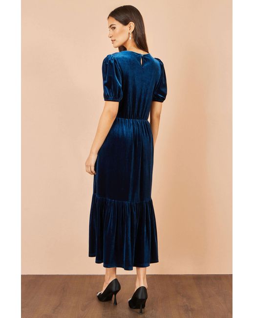 Yumi' Blue Velvet Midi Dress