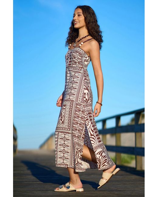 Yumi' Blue Tile Print Maxi Dress With Bead Details