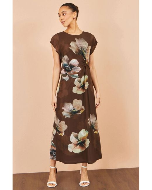 Yumi' Natural Mesh Floral Midi Dress