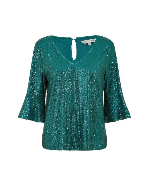 Yumi' Green Sequin Fluted Sleeve Party Top