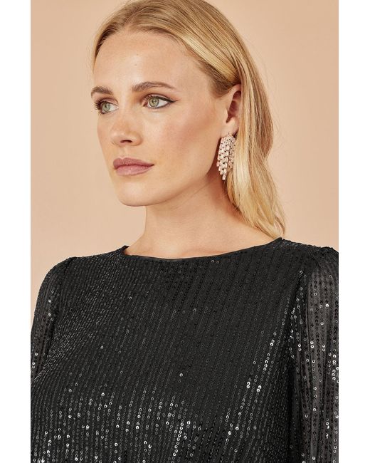 Yumi' Black Sequin And Velvet Mini Dress