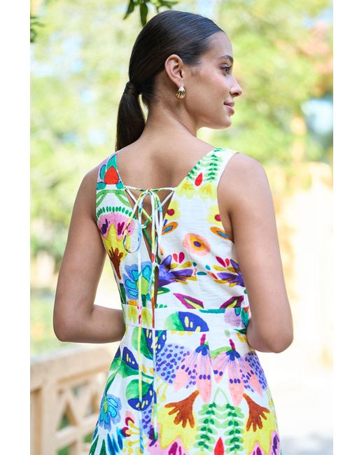 Yumi' Blue Multicolour Abstract Flower Maxi Dress With Tie Back