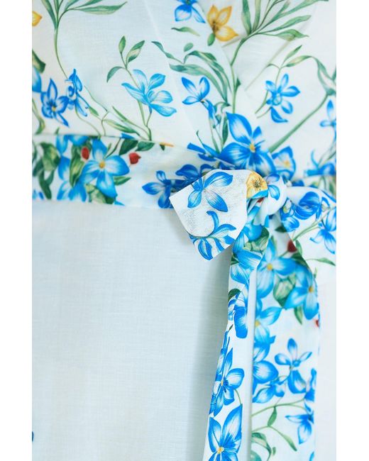Yumi' Blue Butterfly Print Midi Wrap Dress