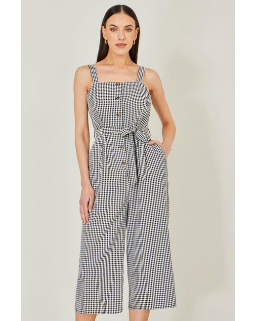 Yumi' Gray Gingham Button Through Jumpsuit