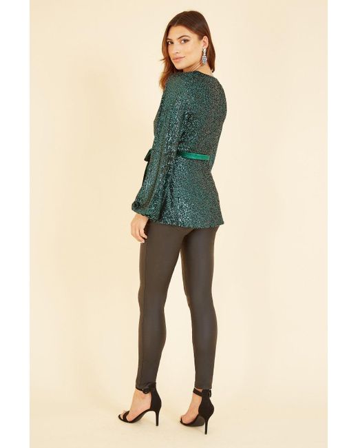 Yumi' Green Sequin Wrap Top With Velvet Tie