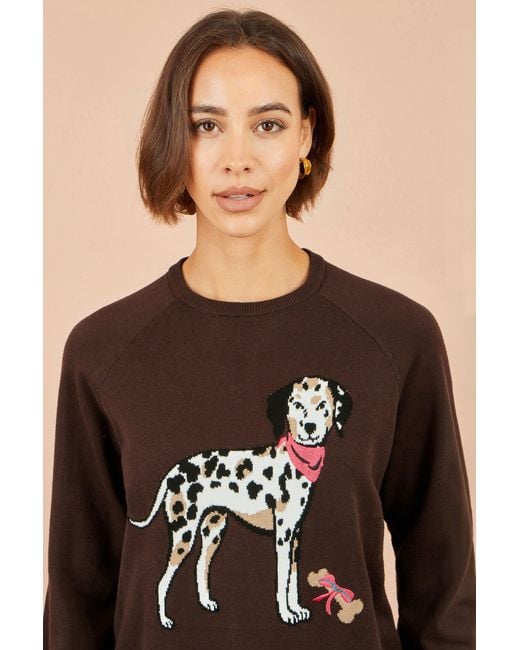 Yumi' Blue Dalmatian Intarsia Relaxed Jumper