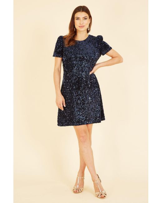 Yumi' Blue Sequin Tunic Dress