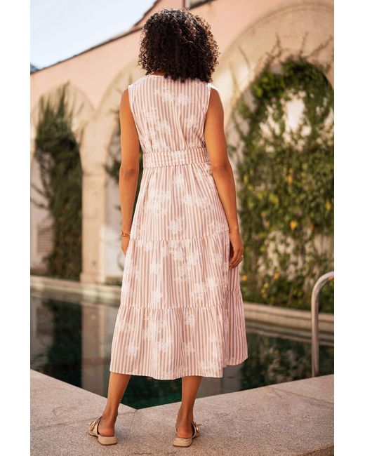 Yumi' Pink Stripe With Embroidered Flower Cotton Dress