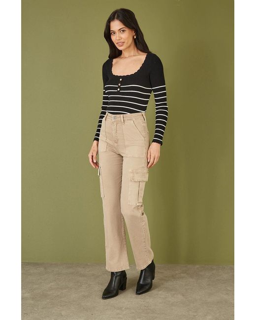 Yumi' Green Stone Stretch Cargo Canvas Stretch Pants