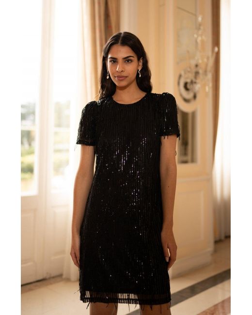 Mela London Black Mela Dripping Sequin Tunic Dress