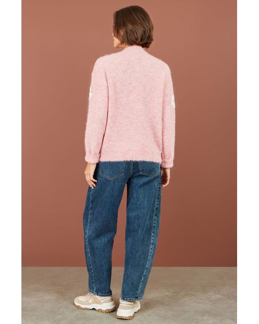 Yumi' Pink Relaxed Jumper With Crochet Flowers