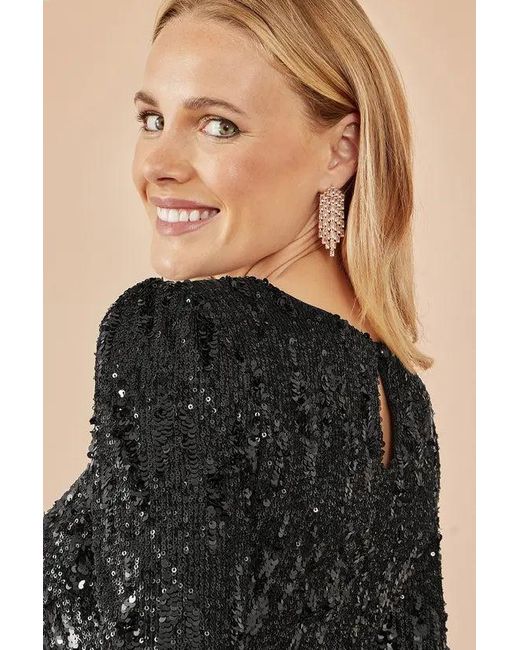 Yumi' Black Sequin Long Sleeve Fitted Dress