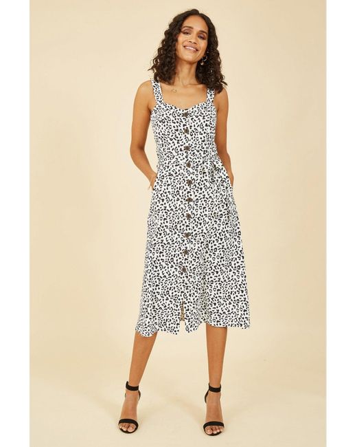 Yumi' White Animal Print Button Up Sundress