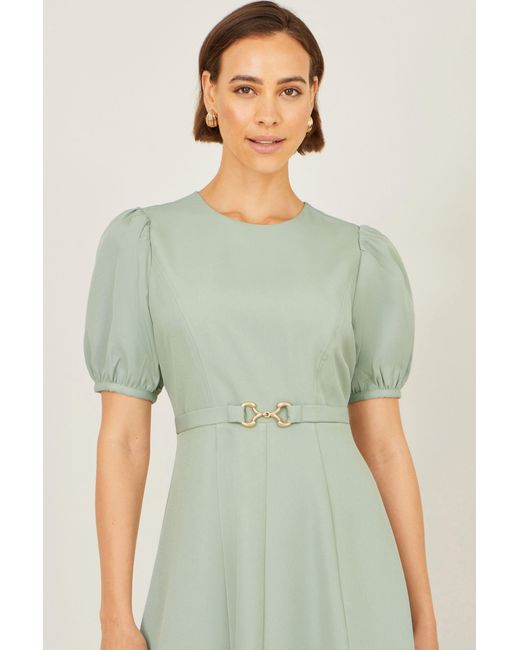 Yumi' Green Mint Skater Dress With Puff Sleeves And Buckle Detail