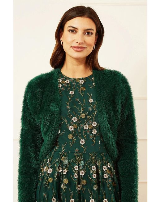 Yumi' Green Eyelash Knit Bolero Shrug