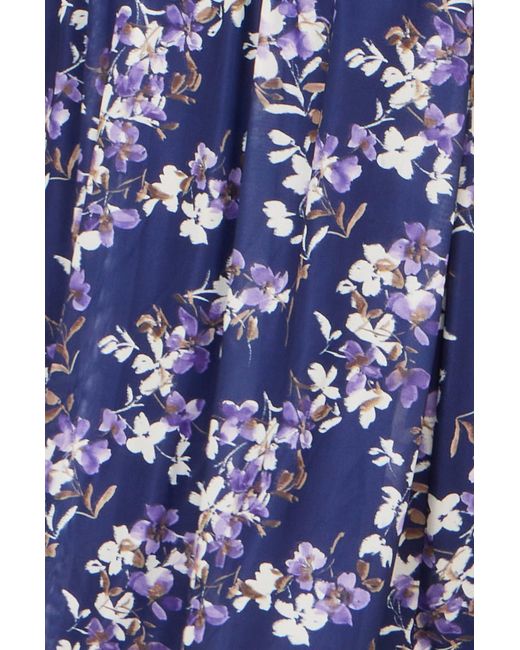 Yumi' Blue Blossom Print Mesh Stretch Midi Dress With Pockets