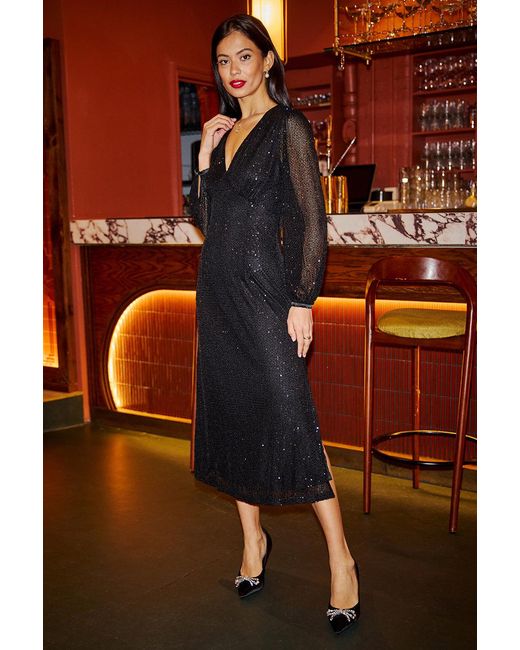 Yumi' Red Sequin Long Sleeve Midi Dress