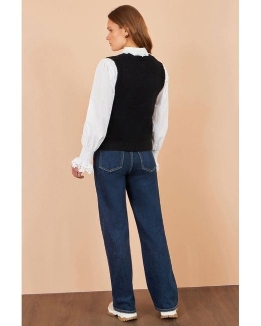 Yumi' Black Lace Bow Knitted Pullover