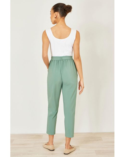 Yumi' Green Stretch Capri Pants With Tie Belt