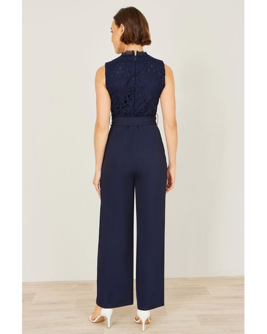 Yumi' Blue Lace Sleeveless Jumpsuit