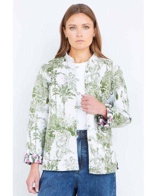 Yumi' Green Reversible Cotton Quilted Jacket