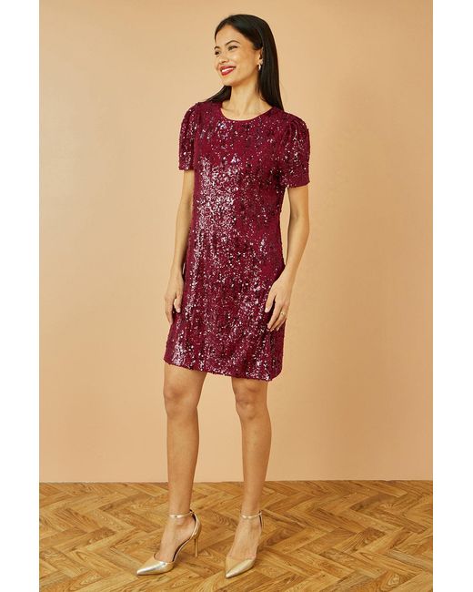 Yumi' Red Sequin Stretch Tunic Dress