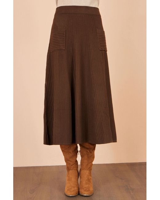 Yumi' Natural Knitted Midi Skirt With Pockets
