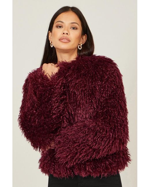 Yumi' Red Luxe Fluffy Faux Fur Coat