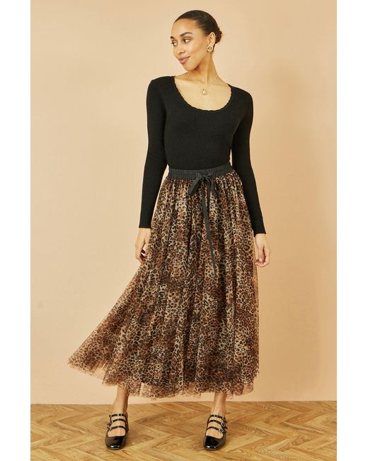 Yumi' Brown Leopard Mesh Tulle Skirt