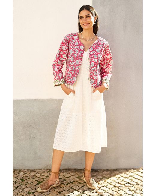 Yumi' Red Floral Reversible Cotton Quilted Jacket