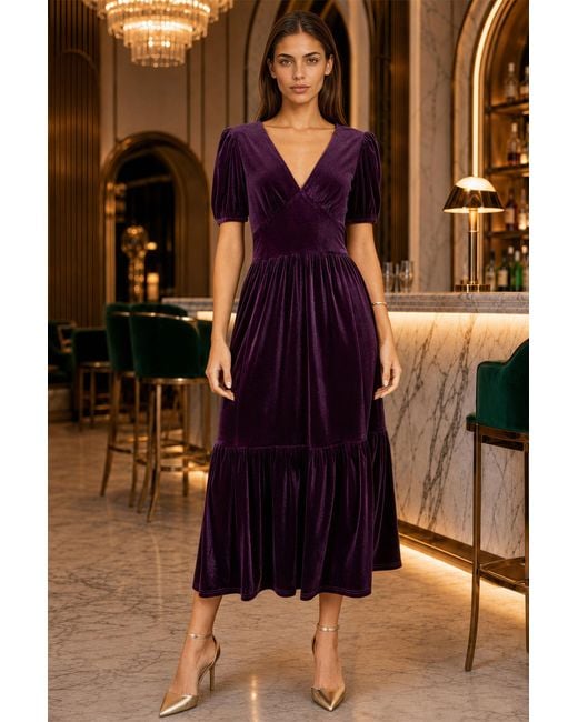 Yumi' Purple Velvet Midi Dress