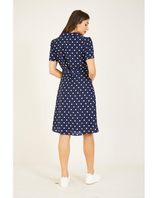 Yumi' Blue Spot Retro Shirt Dress