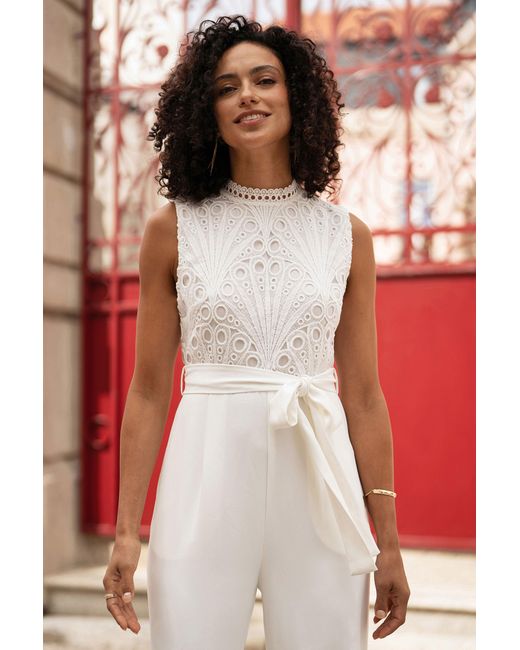 Yumi' Red Lace Sleeveless Jumpsuit