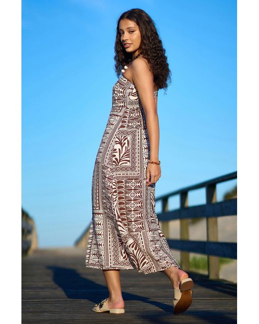 Yumi' Blue Tile Print Maxi Dress With Bead Details