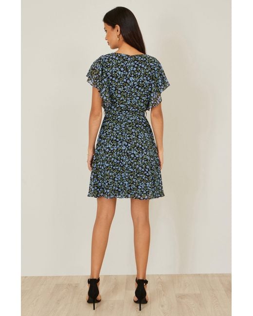Yumi' Blue Ditsy Print Floral Skater Dress