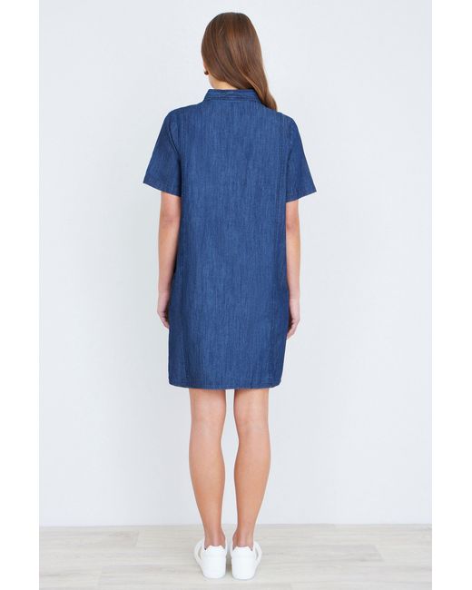 Yumi' Blue Chambray Tunic With Pussy Bow Tie