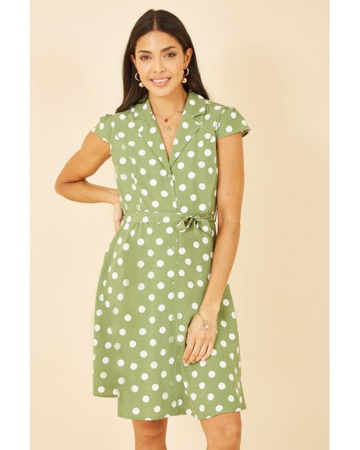 Mela London Yellow Mela Polka Dot Retro Shirt Dress